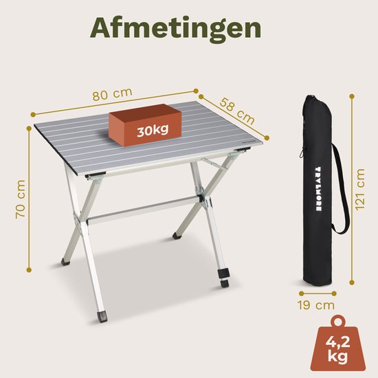 TRVLMORE Campingtisch - 80x58x71 cm - Leichtgewicht mit Aluminiumrahmen - Klapptisch verstellbar - Campingtisch - Klapptisch - Silber