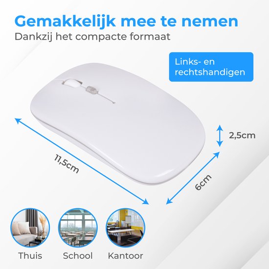 Nuvance - Kabellose Maus LED - Bluetooth - Ergonomisch - Laptop und Spiele - Kabellos - Weiß