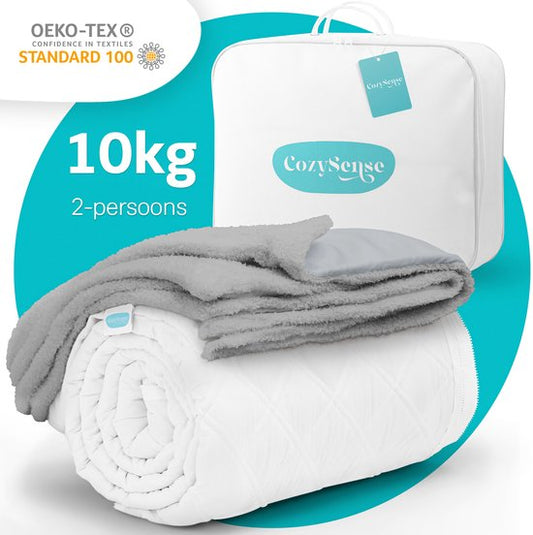 CozySense® Beschwerungsdecke 10 kg - 2 Personen - Beschwerungsdecke - Beschwerungsdecke mit GLASS-Flow® Druckverteilung - Inklusive waschbarem Bezug - 200x200 cm - Grau