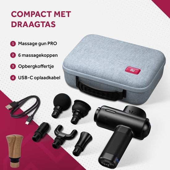 Northwall Northgun PRO Massagepistole – 5 Aufsätze – USB-C – 4000 mAh – Schwarz
