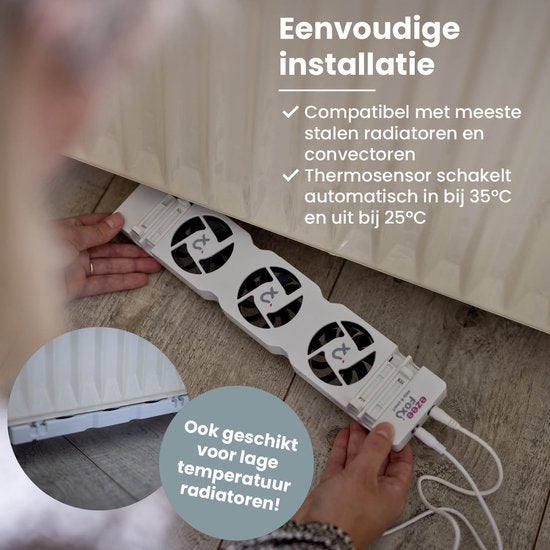 Ezeefox Heizkörperlüfter mit 3 Ventilatoren und Thermosensor - Monoset - Universal - Energieeffizient - Sehr leise - Heizkörperlüfter - Weiß