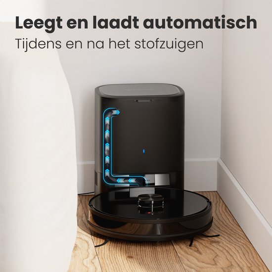 Auronic Staubsaugerroboter - mit Wischfunktion - WiFi und App - Ladestation - Haustiere - Wischroboter - Lasernavigation - automatische Entleerungsstation - Schwarz