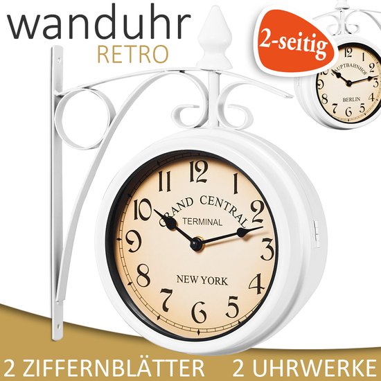 Monzana Retrostyle Bahnhofsuhr/Uhr - 29 x 9,5 x 32,5 cm -Weiß