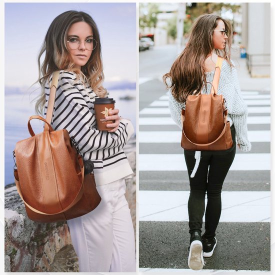 Glennoo Anti-Diebstahl-Rucksack - Damen - PU-Leder - Braun