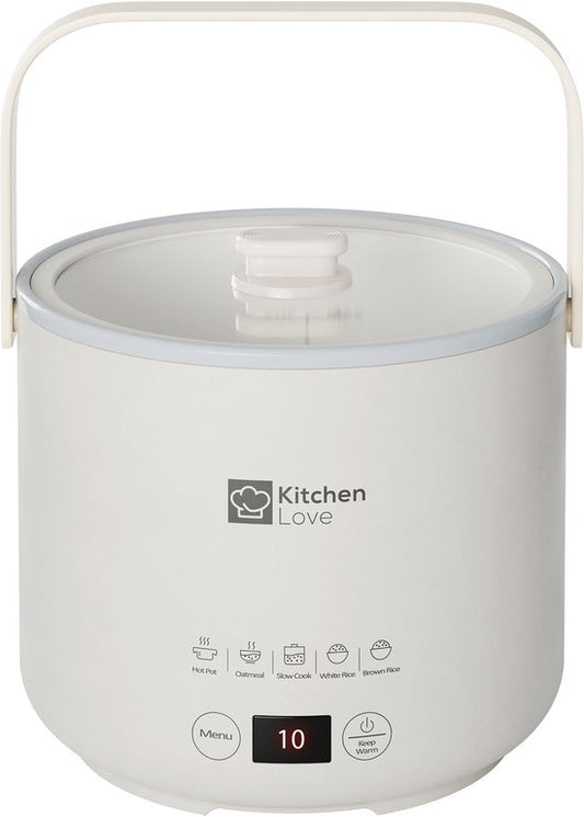 KitchenLove Reiskocher - 0.4L - Multikocher - Langsamkocher - 1 bis 2 Personen - Klein - Cremeweiß