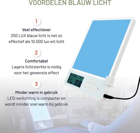 LIROMA® Tageslichtlampe - Blaues und weißes Licht - 10.000 LUX - Timer - Lichttherapie - Schreibtischlampe