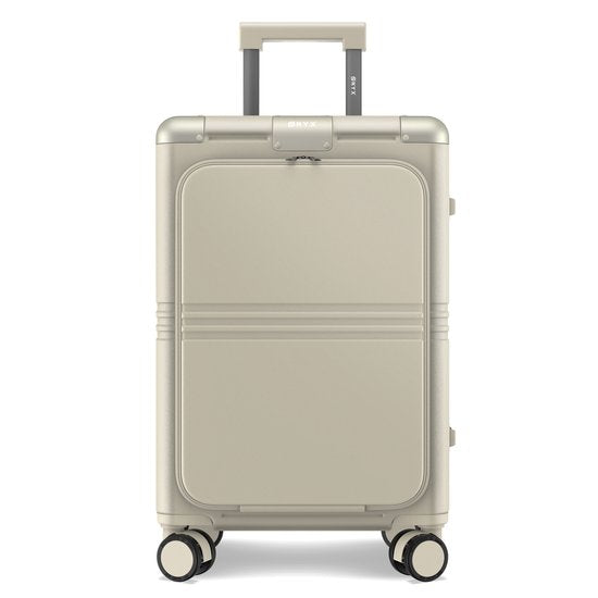 ONYX Hybrid Pro Handgepäck Koffer mit Fronttasche 38 Liter - Recyceltes Polycarbonat und reißverschlussloses Design - Reisekoffer mit TSA-Schloss und Spinner-Rädern - Leichter Trolley mit Laptop-Fach - Elfenbeinweiß