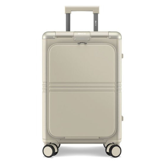 ONYX Hybrid Pro Handgepäck Koffer mit Fronttasche 38 Liter - Recyceltes Polycarbonat und reißverschlussloses Design - Reisekoffer mit TSA-Schloss und Spinner-Rädern - Leichter Trolley mit Laptop-Fach - Elfenbeinweiß
