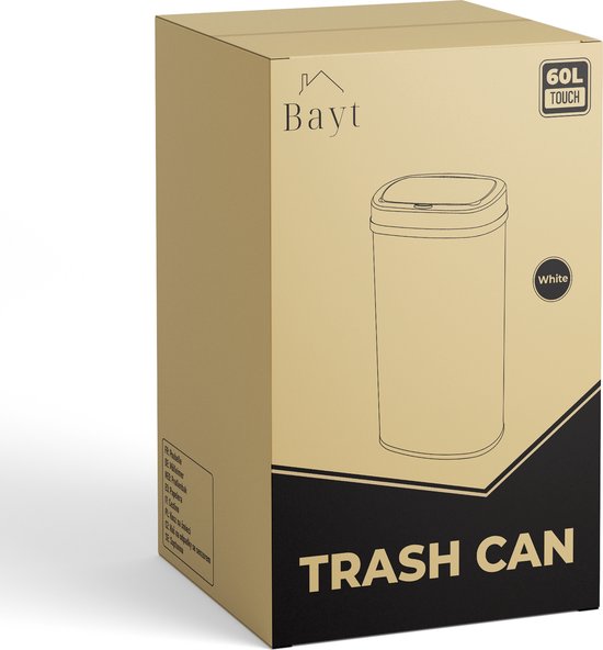 Bayt Mülleimer - Mülleimer 60 Liter - Mülleimer - Abfalleimer - Metall - Weiß