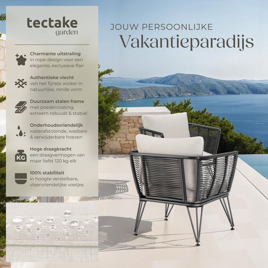 tectake 2er-Set Garten-Lounge-Sessel Sundo im Rope-Design - Komfort und Stil - Loungesessel