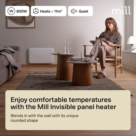 Mill IB600DN - Flächenheizkörper aus Stahl - 600 Watt- bis zu 11 m2 - 100% geräuschlos - geeignet für Badezimmer - 5 Jahre Garantie