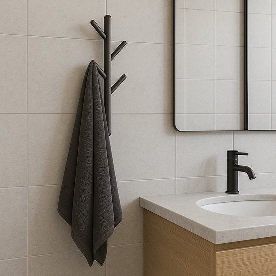 Bayt Wandgarderobe - Garderobenständer - Garderobenständer Holz - Garderobenständer - 5 Haken - Schwarz