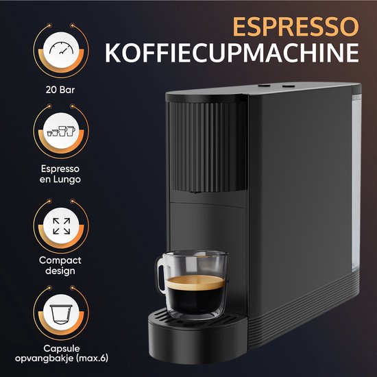 JAP Appliances Capsura Kaffeemaschine - Einstellbares Tassenvolumen 30 - 200 ml - Mit Tassen