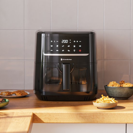 KitchenBrothers Airfryer XXL - 7.5L - 1800W - Heißluftfritteuse - Duale Heizung - 50ºC bis 200ºC - 10 Kochprogramme - Schwarz