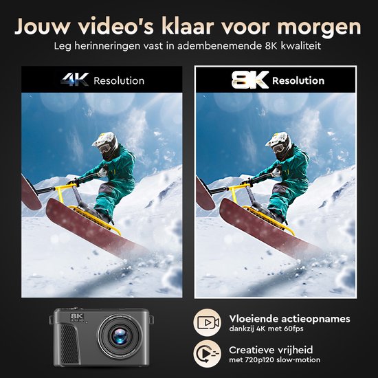 K&L - 8K 88MP - 18X Zoom - 128GB SD - WiFi - 3.0" UHD Display - Mikrofonanschluss - Fotokamera - Kompaktkamera - Vlog Kamera