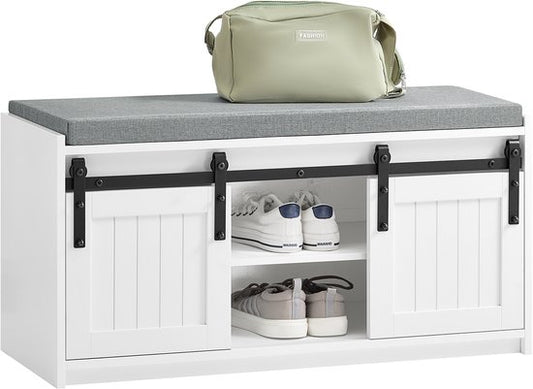 SoBuy Schuhregal mit Schiebetüren - 6 Fächer Schuhbank - Für den Eingangsbereich - 90x35x46 cm - Weiß