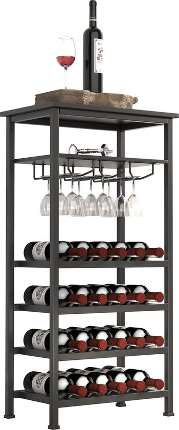 Weinregal Industriedesign Weinschrank schwarz - Regal zur Lagerung von 20 Flaschen mit Glashalter - 50 x 32 x 100 cm