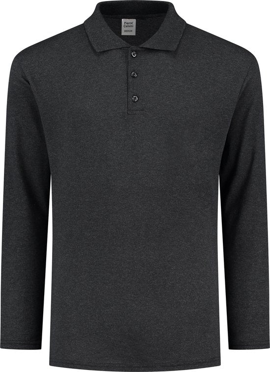 Pierre Calvini - Polo Shirt Herren - Polo Shirts Herren Langarm - Longsleeve Herren - 2er Pack - Anthrazit - XXL - Polo Herren - T Shirt Langarm Herren
