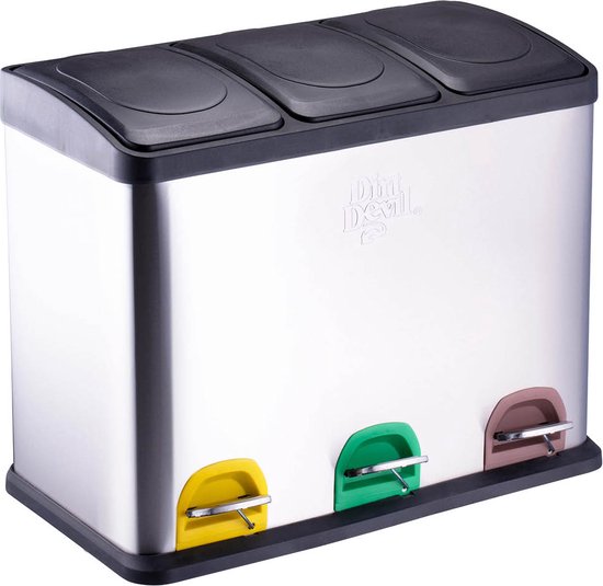 Dirt Devil Treteimer 3x 15L - Abfalleimer Abfalltrennung - Edelstahl - Silber