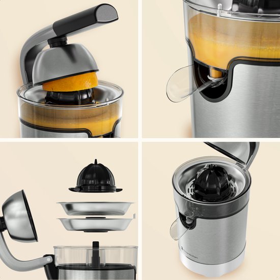 KitchenBrothers Zitruspresse - Kompakt - Mit Ausgießer und Presshebel - 0.35L - Edelstahl