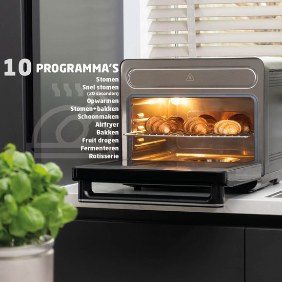 BREND Freistehender XXL Airfryer-Dampfbackofen-Kombi - Digitalanzeige mit Touch - Selbstreinigung - Timer - Rotisserie - Mit Zubehör - 24 Liter