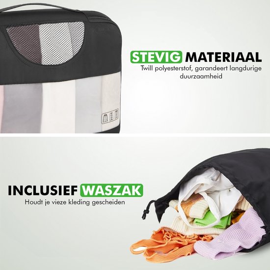 Travelhawk Packing Cubes - Koffer-Organizer-Set - Kleidung - Gepäck-Organizer - 8 Stück - Schwarz