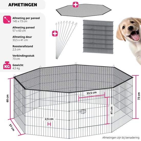 tectake - Freigehege mit Sicherheitsnetz - Faltbarer und erweiterbarer Stall - Kleintiere, Kaninchen, Welpenschutzgitter, Kaninchenstall - Freigehege - Ø 145 x 73 cm