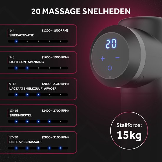 Northwall Massagepistole Professional Prime - Mit Etui und 7 Aufsätzen einschließlich Wärmemassagekopf - Leistungsstark - Kabellos