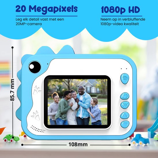 K&L® 3 IN 1 Digitale Kinderkamera + Sofortdruck + Spielkamera - 32GB micro sd Karte - Kamera Kinder - Vlog Kamera mit Spielen - Fotokamera für Kinder - Kleines Spielzeug - Mit Videofunktion - Blau