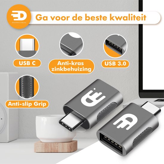 Drivv. USB C zu USB A Adapter - 2 Stück - Space Grau - Thunderbolt 3 - USB 3.0 - 5Gbps