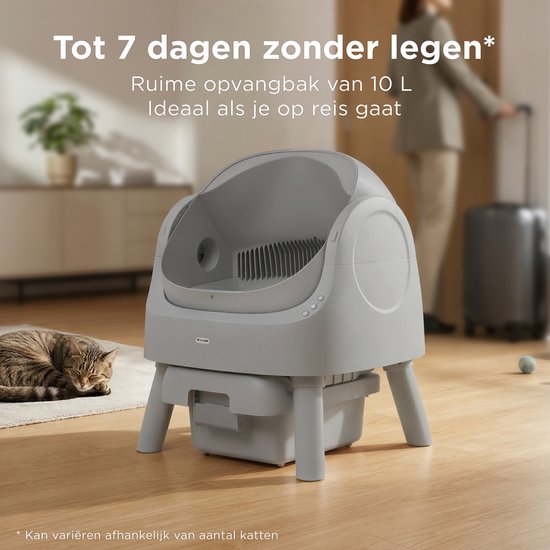 TrevoPet® Automatisches Katzenklo - Selbstreinigend & Sicher - Für Katzen bis zu 12KG - Inkl. Matte, 60 Abfallbeutel & Zubehör - 10L Abfallbehälter - Grau