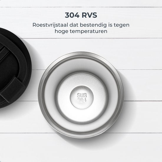 Castagnola Thermosbecher - Kaffeebecher To Go - Reisebecher für Kaffee und Tee - Teebecher - 380 ML - Edelstahl - Schwarz