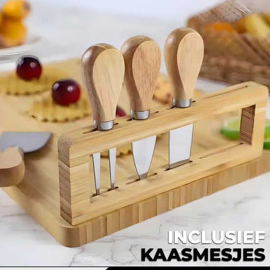 Kicinn Trinkbrett - Tapasbrett - Käsebrett - Servierbrett - Trinkbrett Holz - Inkl. Käsemesser, Gabeln, Schalen und extra Servierbrett - Bambus