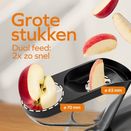 KitchenBrothers Slowjuicer XL - Entsafter - Gemüse- und Obstpresse - 43 mm und 70 mm Einfüllöffnung - 500 ml - Grau