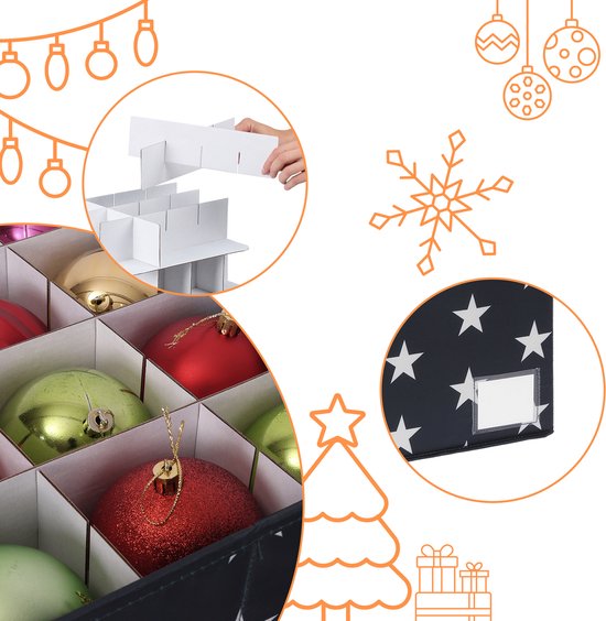 Aufbewahrungsbox für Weihnachtskugeln - für 30 Kugeln - mit Etikett - grau