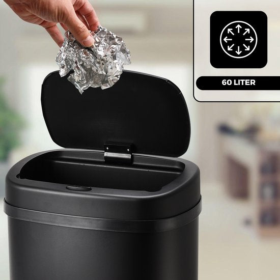 Bayt Mülleimer - Mülleimer 60 Liter - Mülleimer - Abfalleimer - Metall - Schwarz