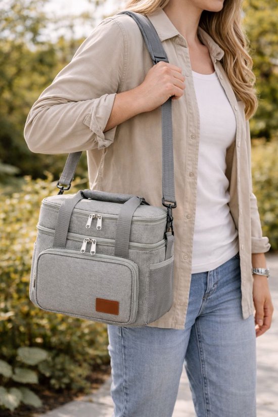 Ceruzo Kühltasche 14L - Isolierte Lunch-Tasche - Doppelfach - Grau-23 x 20 x 30 cm