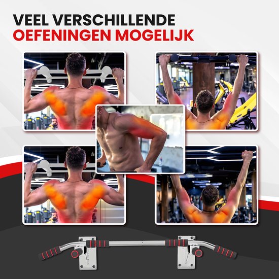 TTD® Premium Klimmzugstange - Klimmzugstation - Wandklimmzugstange - Dip Station - Dip Bars - Home Sports - Home Fitness - Hochwertige Materialien - Extra stabile Befestigungsteile - Heimtraining - Weiß/Rot
