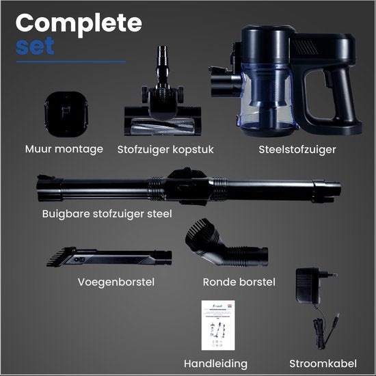 Saaf G80 Stick Staubsauger - 150W - Stick Staubsauger Cordless - Bagless Staubsauger - 7-teiliges Set mit biegbarem Griff - 22kPa - Dustbuster - Schwarz