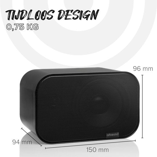 Artsound UNI20, 2er-Set Passivlautsprecher, 2-Wege-HiFi-Lautsprecher, 10-40 Watt, Wandhalterung mit Kugelgelenk, geeignet für Räume bis 20 m² wie Flur, Küche, WC, Farbe: schwarz