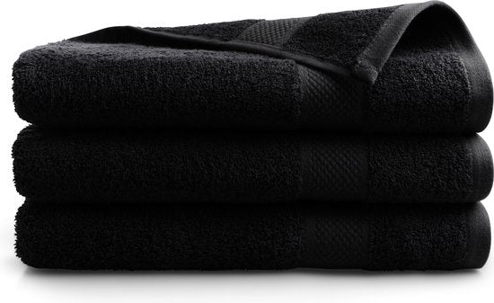 DoubleDry Handtücher 70 x 140 cm - 3er-Set - Hotelqualität 500 g/m2 - Weich & saugfähig - OEKO-TEX Made in Green & BSCI zertifiziert - rabenschwarz