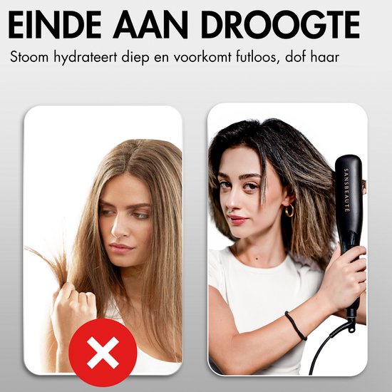 Sansbeauté® Steam Straightener PRO - Dampfglätter - Professionelles Glätteisen 5.0 - Dampfglätter - Schwarz