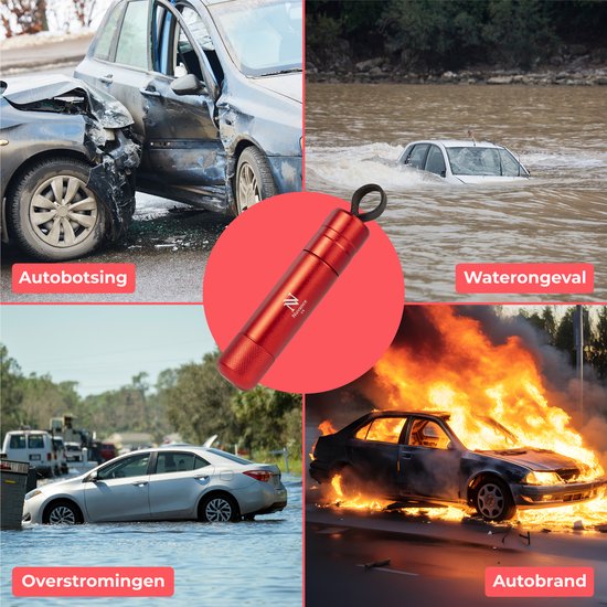 Nuvance - Sicherheitshammer - Notfallhammer - inkl. Klebehalter und Prüfglas - Rettungshammer - Gurtschneider - Autohammer - Sicher unterwegs - Rot