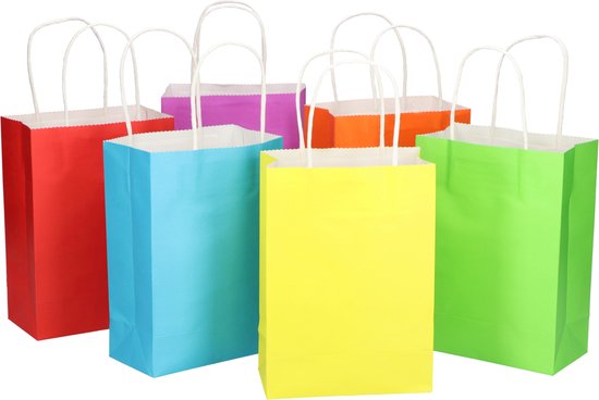 Partizzle 24x Paper Handout Bags - Candy Bags für Kinder - Handout Bags Kinderparty Geburtstag - Kleine Spielzeug Geschenktüten - Karneval Candy Handout Bags Fidget Toys Treat Bags - 21x15 cm