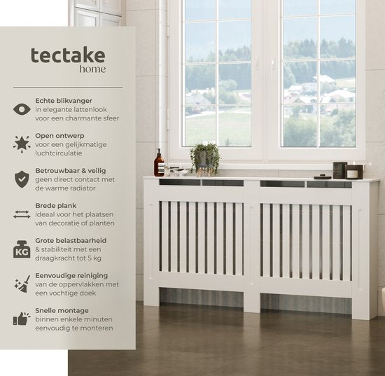 tectake Heizkörperverkleidung - Heizkörperverkleidung - Heizkörperpaneel - Heizkörperverkleidung - Heizkörperverkleidung - Lattenrost, mit Ablagefläche - Teilungsmaße - 152,5x19x82cm - weiß