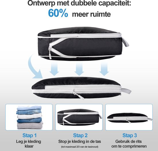 Compression Packing Cubes Set - 5 Stück - Compression Zip - Rucksack / Reisegepäck / Koffer Organizer - Schwarz - Saaf