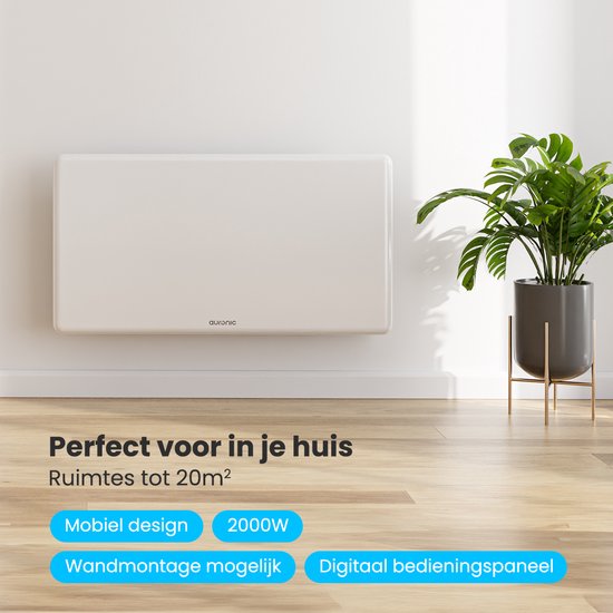 Auronic Konvektorheizung - 2000W - Elektroheizung - 3 Stufen - Metallheizkörper - Freistehend - Räder - Weiß
