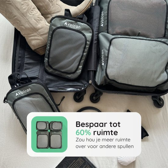 Volcan Compression Packing Cubes - Kofferorganisationsset - 4er Set - mit Kompressionsreißverschlüssen - für Rucksack & Koffer - Botanical Green