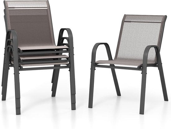 COSTWAY 4er-Set stapelbarer Gartenstühle, Stapelstühle mit Textil- und Metallgestell, Terrassenstühle mit Armlehnen, Balkonstühle, belastbar bis 150 kg, 56 x 70 x 84 cm, grau