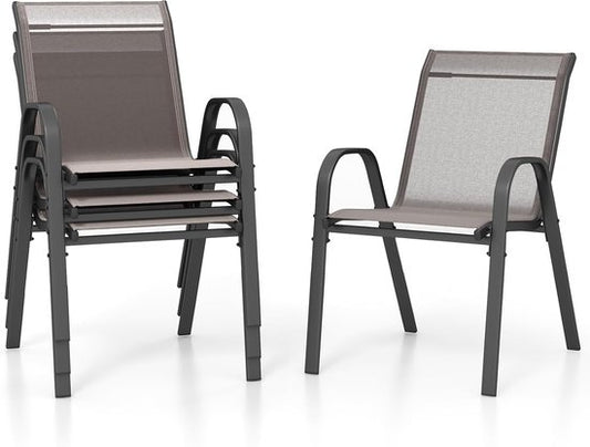 COSTWAY 4er-Set stapelbarer Gartenstühle, Stapelstühle mit Textil- und Metallgestell, Terrassenstühle mit Armlehnen, Balkonstühle, belastbar bis 150 kg, 56 x 70 x 84 cm, grau